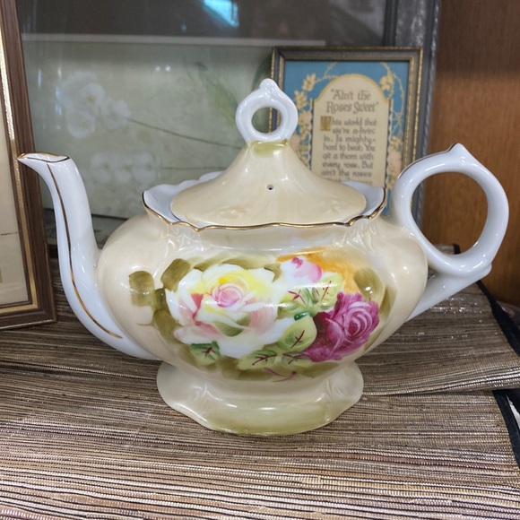 Lefton Kitchen Vintage Lefton Hand Painted Teapot Roses Floral Gold